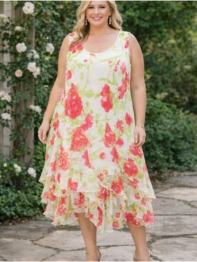 Robbie Bee 🐝Floral Sleeveless Chiffon Tiered Cottagecore Party Dress. Size 22W